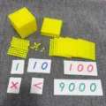 Montessori Math Counting Blocks Toy Set Yellow Magnetic Number Cards Educational Early Learning - Small Bank Game with Addition Cards