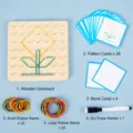 Kids Montessori Wooden Geoboard Set with Cards and Rubber Bands for Math Learning - Small Color Box (15x15cm)