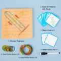 Montessori large wooden geoboard educational toy set with geometric cards and rubber bands. - Large Standard Color Box (18x18cm)