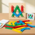 Montessori wooden shape sorting peg board toy with colorful blocks and learning cards for kids. - Montessori Stacking Peg Puzzle