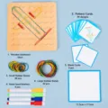 Montessori wooden geoboard math educational toy set with cards and rubber bands for kids. - Upgraded Color Box Deluxe Edition / Large (18x18x1.5cm)