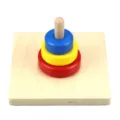 Montessori wooden stacking toy for toddlers, colorful sorting rings and wooden peg base. - Three-Color Three-Circle Stacking (Small)