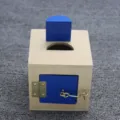 Montessori wooden shape sorting box toy for toddler early education and color learning - Blue Building Block Lock