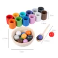 Montessori wooden color sorting toy with cups, bowls, beads for early childhood learning - 12-Color Balls and Cups (0.52kg)
