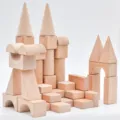 Natural beech wooden building blocks set, unpainted safe educational toy for kids and toddlers. - 100-Piece Castle Building Blocks