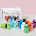 Montessori wooden color sorting cup toy set with matching peg dolls for kids learning. - Colorful