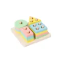 Wooden Shape Sorting Toy Macaron Color Geometric Educational Block for Kids Toddler Learning - Macaron Square Four-Column Stacker