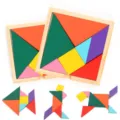 Wooden tangram puzzle educational toy for kids math learning and creative shapes display. - Small (11.5x11.5x0.9cm)
