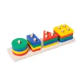 Wooden geometric shape sorting stacking toy for toddlers early educational learning puzzles. - Colored Rectangular 4-Column Stacker