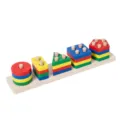 Wooden geometric shape matching toy with colorful columns for kids early education learning. - Macaron Rectangular 4-Column Stacker