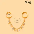 Goldener doppelter Fingerring mit Ketten und Strass schickem Schmuck Detail 14cm Laenge - Tropfen-Strass-Anhänger