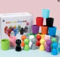 Wooden color sorting cup peg doll matching game toys for kids early education and learning. - Color Peg People Sorting Cups