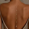 Elegante goldene Rückenkette als Braut Strass Körperkette für rückenfreie Kleider. - Marquise Teardrop Strass Blatt Stil (T1) / Gold