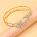 Exquisites goldenes Strass Blumen Halsband doppelte Kette fuer Hochzeit Party Schmuck - Oberarmreif / Gold