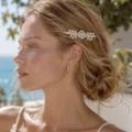 Elegante pinza para el cabello floral con pedrería y perlas para mujeres, accesorio de verano. - Estilo Dorado / Blanco