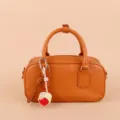 Stylish brown leather handbag with cute handmade woven knot charm chic daily fashion purse. - SJQ21 White - Gold Buckle / White