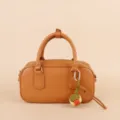 Brown leather handbag with top handles and colorful woven ball charm for women daily fashion style. - SJQ21 Grass Green - Gold Buckle / Grass Green