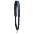Bandouliere reglable en cuir bleu et noir avec rivets de fleurs dorees pour sacs de femmes - Bleu Foncé et Noir