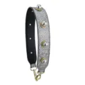 Courroie de sac en serpent argente avec clous perles spheriques, accessoire bandouliere. - Perle Argentée / 64cm / Argent Motif Pierre