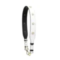 White black leather replacement bag strap with pearls and gold hardware for crossbody purses - E Short Style Pearls 17# (White)