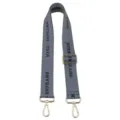 Wide adjustable crossbody bag strap replacement with metal hardware and stylish letter print. - Adjustable MS Letter Grey-Blue Strap with Gold Buckle