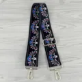 Adjustable black crossbody bag strap with ethnic floral embroidery and metal hardware hooks. - Adjustable Pattern 28#
