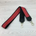 Replacement wide bag strap canvas webbing shoulder crossbody strap with leather ends and gold hooks - Square Ear Black 105cm / Red & Black