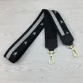 Black canvas bag strap with silver glitter star pattern and gold hardware replacement strap. - Square Ear Black 105cm / Star Black Silver Black