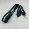 Replacement wide canvas bag strap camo shoulder crossbody strap with leather ends gold hooks - Square Ear Black 105cm / Camouflage