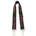 Adjustable black replacement bag strap with red letters and gold hardware, crossbody accessory. - Adjustable Letter MS Strap - Black (Gold Buckle)