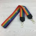 Colorful rainbow canvas replacement bag strap with sparkling stars and gold swivel hooks. - Square Ear Black 105cm / Star Rainbow