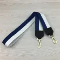 Wide canvas bag strap navy white striped replacement crossbody strap with leather ends. - Square Ear Black 105cm / Two-Tone Blue White