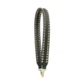 Black punk wide bag strap with double row golden studs and metal clasps, crossbody. - Double-Row Gold Studs (Reversible Dark Green)