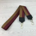 Replacement Canvas Crossbody Bag Strap Wide Striped Webbing with Metal Clasps - Square Ear Black 105cm / Two-Tone Burgundy Khaki