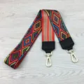 Colorful woven replacement bag strap with geometric ethnic patterns and gold hardware hooks. - Square Ear Black 105cm / Diamond Pattern