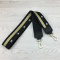 Replacement wide bag strap in black canvas with metallic gold stripe and silver star pattern. - Square Ear Black 105cm / Star Black Gold Black