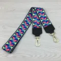 Colorful wide canvas bag strap replacement with leather ends and gold metal clasps for crossbody - Square Ear Black 105cm / Colorful Arrows