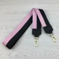 Wide bag strap pink and black canvas replacement shoulder strap with gold hardware. - Square Ear Black 105cm / Two-Tone Pink Black