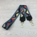 Colorful ethnic style wide bag strap canvas crossbody replacement strap with metal hooks - Square Ear Black 105cm / Style 5