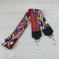 Colorful woven replacement bag strap, wide ethnic style shoulder strap with gold hooks. - Square Ear Black 105cm / Ethnic