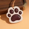Cute cat paw leather car hanging ornament genuine cowhide bag pendant keychain decor. - Dark Brown