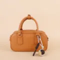 Chic brown leather handbag with handmade woven ball charm, stylish daily shoulder bag. - SJQ22 Gray - Silver Buckle