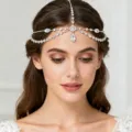 Zarte Kristall Tropfen Stirnkette Detailansicht, elegantes Braut Haarschmuck Accessoire - Tropfen-Kopfketten