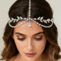 Atemberaubende Strass Stirnkette Braut Haarschmuck Detail, eleganter Tropfen Haaraccessoire. - Blatt