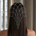 Elegant crystal rhinestone hair chain headpiece for bridal wedding party and evening wear. - Gold Rhinestone