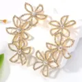 Elegante Strass Blumen Statement Ohrringe für Damen Luxus Hochzeit Party Schmuck Accessoire - Floraler Stil 1 / Gold