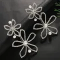 Uebertriebene Strass Blumen Ohrstecker Luxus Party Hochzeit glitzernder Modeschmuck - Doppelblumen-Perlenstil 2 / Gold