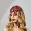 Luxus Strass Blumen Quaste Stirnband Hof Stil Party Bühne Kopfschmuck Glänzend Elegant - Roter Strass Vergoldet