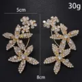 Elegante luxuriöse Strass Blumen Ohrringe, glänzende goldene Ohrringe für Party Hochzeit. - 3D Blumenstil 4 / Gold