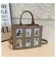Retro style brown cat tarot card print rivet handbag with large capacity daily tote bag - Khaki